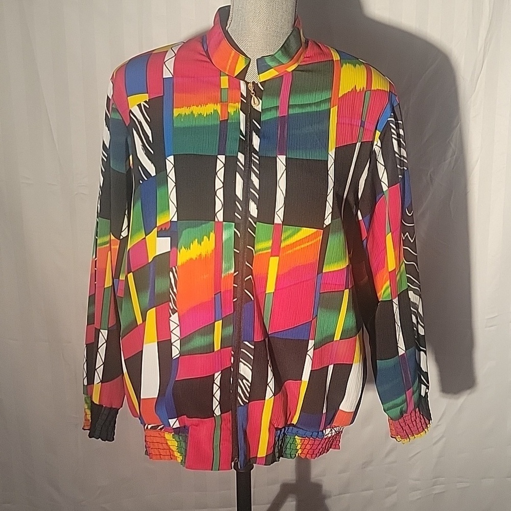 Drapers & Dramons Rainbow Geometric Abstract Windbreaker Jacket, Size: PM